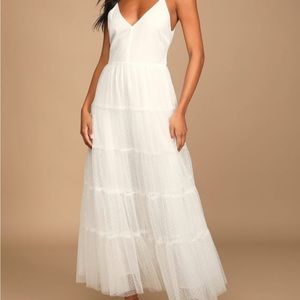 Lulus made to be magical white dotted tie-back tiered dress